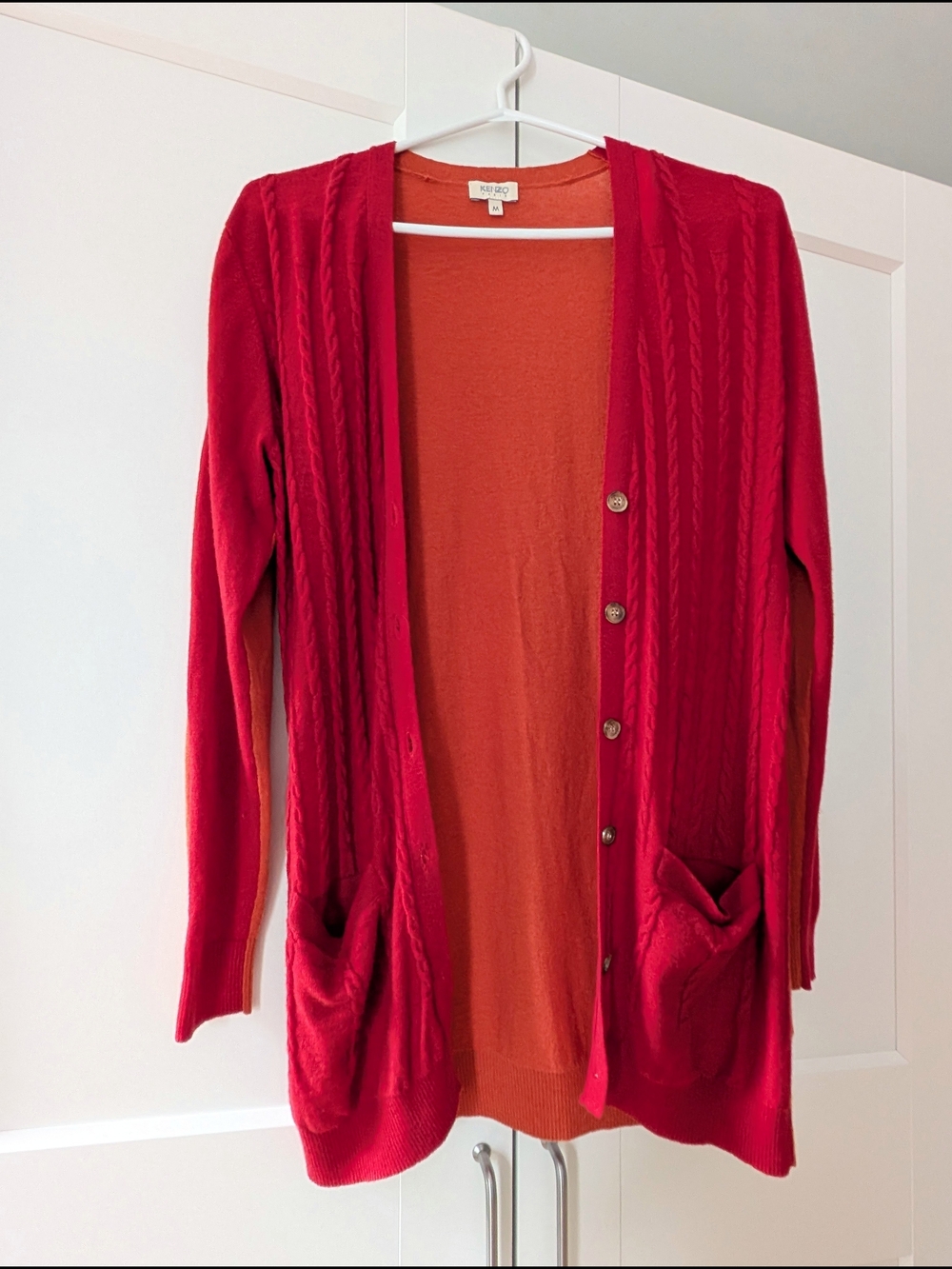 Kenzo Red Cardigan with Orange Inner Layer